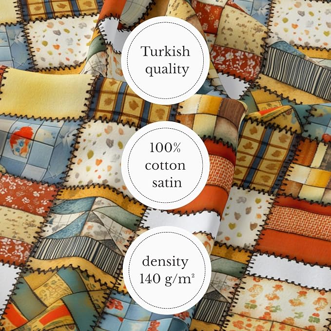 100% Cotton Fabric by the Yard – Turkish Quality Quilting & Sewing Fabric, 1 Yard x 1.69 Yards Wide, Patchwork Cotton for Crafts