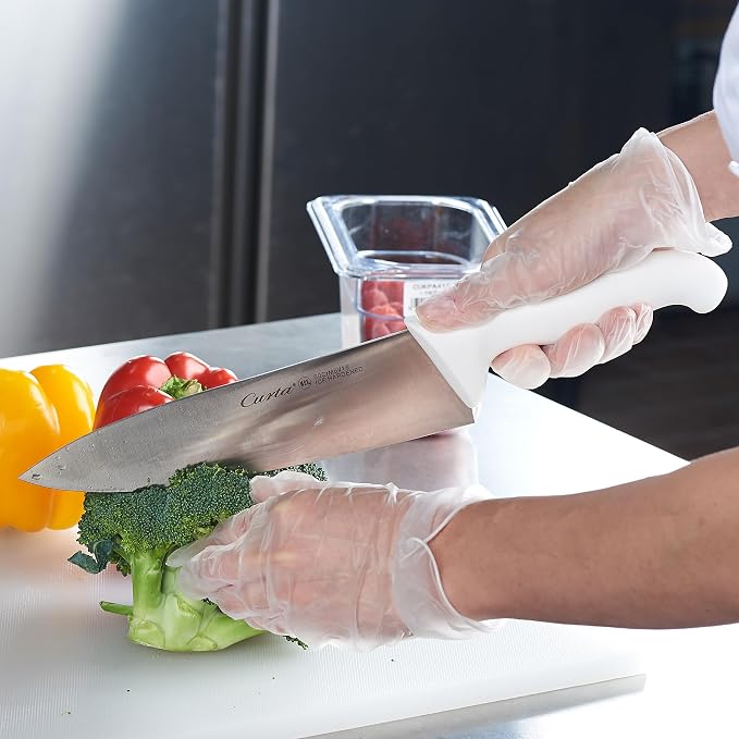 CURTA 10-inch Commercial-Grade Chef's Knife, NSF Listed, Ergonomic, Non-slip White Handle, High Carbon 420 Stainless Steel Forged Blade Straight Edge, Dishwasher Safe, Rust Proof