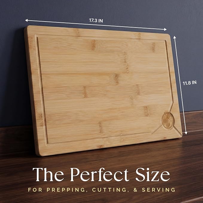 Deer & Oak Premium Extra Large Bamboo Cutting Board - 17.3" x 11.8" x 0.8" Wooden Chopping Board for Meat and Vegetables, Pre-Oiled, Water Resistant, Knife Friendly