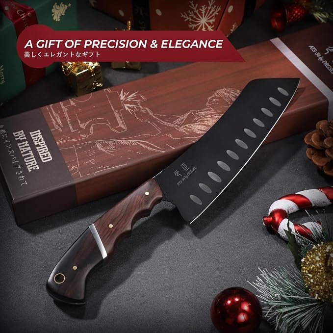 DRGSKL Santoku Knife 7 Inch - Japanese Chef Knife for Fish, Bunka Knife for Meat, Kiritsuke Knife for Vegetables, Black Slicing Knives with Full Tang Handle, Gift for Men Women
