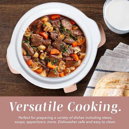 COOK WITH COLOR 2QT Mini Electric Round Slow Cooker - Adjustable Settings, Removable Stoneware Pot, Tempered Glass Lid, Dishwasher Safe, Cool-Touch Side Handles, Dusty Rose