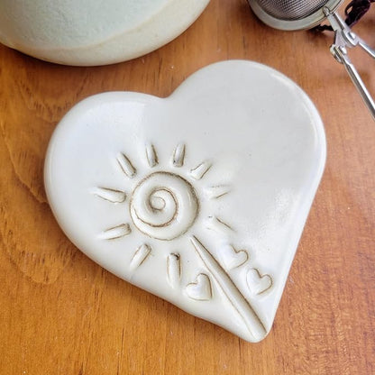 Heart Mini Spoon Rest for Coffee Teaspoon or Tea Ball - Small Size Countertop Miniature Ceramic Spoon Holder in Butter Cream