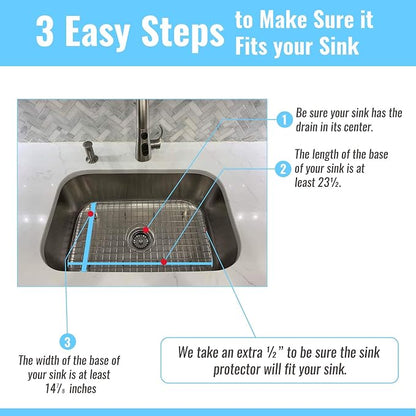 Better Houseware Sink Protectors for Kitchen Sink, Rust-Resistant Scratch-Preventing Stainless Steel Sink Protector Grid, Non-Slip Kitchen Sink Rack for Washing, 23 x 14.4 x 1 Inch