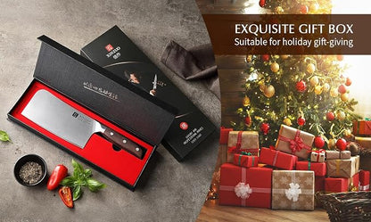 XINZUO 7 Inches Bone Cleaver Knife,Heavy Duty Bone Chopper, Butcher Cutting Knife for Professional Chefs and Home Cooking,Ultra Sharp, Red Sandalwood Handle