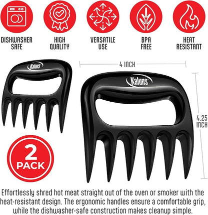 Kaluns Meat Claws, Best Meat and Pulled Pork Shredder - Easily Lift, Handle, Pull, Cut, and Shred Meat - Ultra-Sharp Plastic Blades - Heat Resistant, BPA free, Dishwasher Safe (Black)