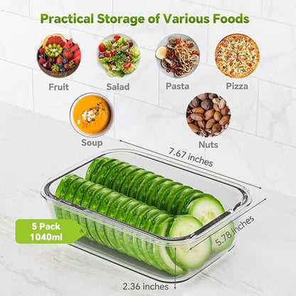 5-Pack 35 oz Borosilicate Glass Food Storage Containers with Lids, Stackable Airtight Glass Meal Prep Containers for Lunch & Leftover, BPA-Free & Leak Proof, for Microwave, Oven, Dishwasher