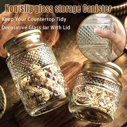 Viovian Vintage Glass Jar with Lid Spoon 38 OZ Round Thick Glass Storage Jars Airtight Lids Clear Decorative Canister Container for Food Candy Cookie Sugar Coffee Tea Nuts Snack Dog Treat Vase