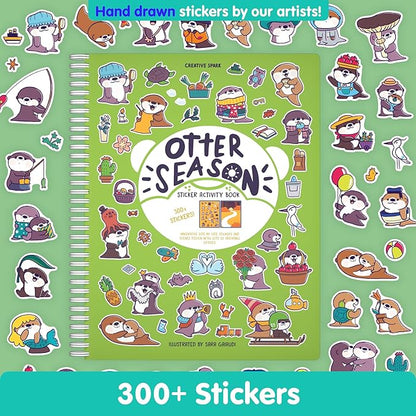 Otter Season 300+ Sticker Book for Kids by Cupkin - Arts & Crafts Activity Book, Stickers, 8 Scenes & Coloring Pages - Road Trip Essentials, Travel Essentials for Ages 2-8 - Spiral Bound
