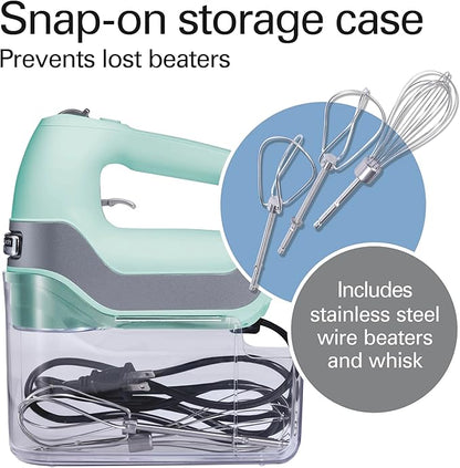 Hamilton Beach Professional 5-Speed Electric Hand Mixer with Snap-On Storage Case, QuickBurst, Stainless Steel Twisted Wire Beaters and Whisk, Mint (62658) (Pack of 2)