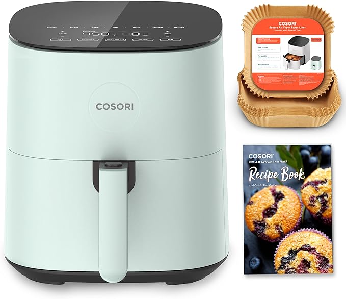 Cosori Air Fryer Pro LE 5-Qt Airfryer, With 20PCS paper liners, 10 Functions that Dry, Bake, Roast &Preheat, Shake Reminder, Up to 450℉, 85% Oil less, Compact, 130+ Recipes, Dishwasher Safe, Green