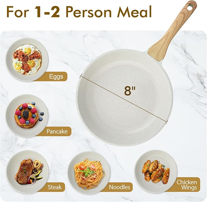 SENSARTE Nonstick Ceramic Frying Pan Skillet, 8-Inch Omelet Pan, Healthy Non Toxic Chef Pan, Induction Compatible Egg Pan with Heat Resistant Handle, PFAS-Free, White (Pack of 2)
