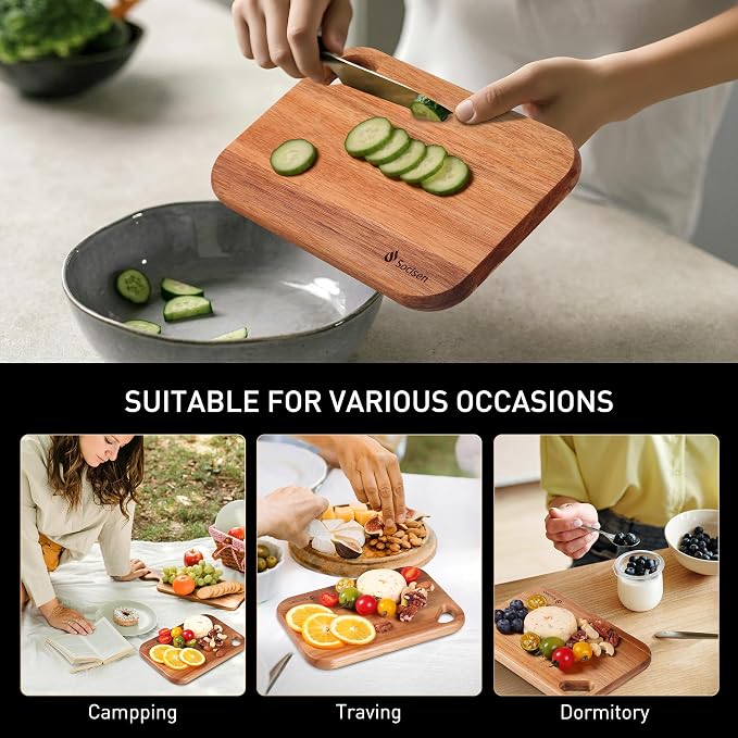 2 Pack Small Acacia Wood Cutting Board for Kitchen 8.6" x 6" Mini Wooden Charcuterie Boards Lightweight Chopping Board Non Toxic Serving Board Tiny Chef Set Camping Fruit Lemon Sandwich Cheese Board