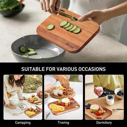 2 Pack Small Acacia Wood Cutting Board for Kitchen 8.6" x 6" Mini Wooden Charcuterie Boards Lightweight Chopping Board Non Toxic Serving Board Tiny Chef Set Camping Fruit Lemon Sandwich Cheese Board