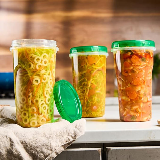PLASTICPRO 6 Pack Twist Cap Food Storage Containers with Green Screw on Lid- 48 oz Reusable Meal Prep Containers - Large Freezer Containers Microwave Safe Green Plastic Food Storage