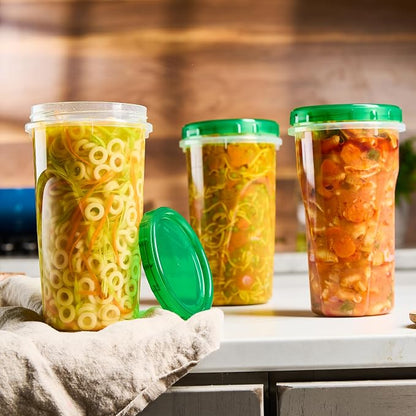 PLASTICPRO 12 Pack Twist Cap Food Storage Containers with Green Screw on Lid- 48 oz Reusable Meal Prep Containers - Large Freezer Containers Microwave Safe Green Plastic Food Storage