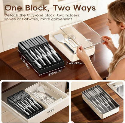 MAD SHARK Knife Sets, 11 Pieces Kitchen Knife Set with Block, High Carbon Stainless Steel Knives with Sharpener Rod, Non Slip Ergonomic Handle, Quality Drawer Organizer, Gift Box Packaging
