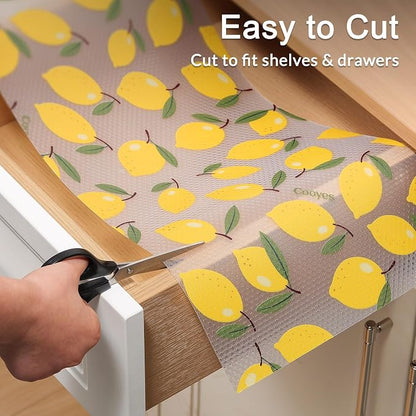 Cooyes Shelf Liner, Non-Adhesive Cabinet Liners for Kitchen Drawers, Shelves, Refrigerator, Pantry Storage, Bathroom Closet, Fridge, Durable Waterproof EVA Mats(17.5" W x 120" L, Yellow Lemon)