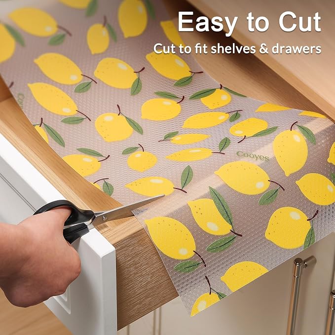 Cooyes Shelf Liner, Non-Adhesive Cabinet Liners for Kitchen Drawers, Shelves, Refrigerator, Pantry Storage, Bathroom Closet, Fridge, Durable Waterproof EVA Mats(11.8" W x 236" L, Yellow Lemon)