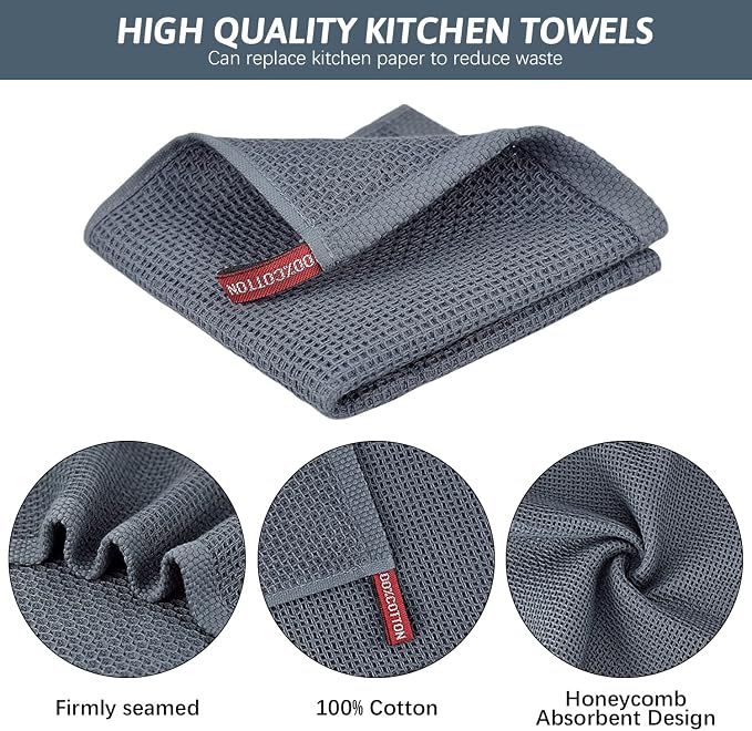 Nialnant 12 Pack Dish Towels,100% Cotton Kitchen Towels,Soft and Absorbent Kitchen Dish Rags, Dish Towels for Washing Dishes-12x12 Inch