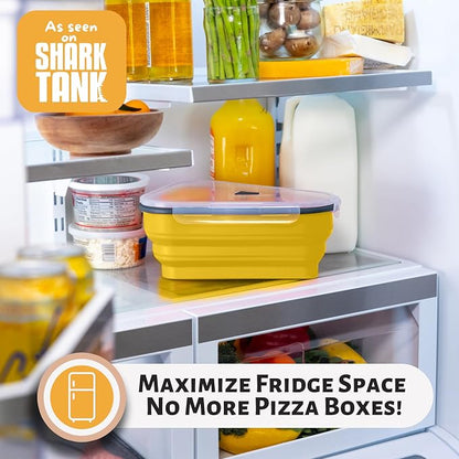 PIZZA PACK The Perfect Reusable Pizza Storage Container with 5 Microwavable Serving Trays - BPA-Free Adjustable Pizza Slice Container to Organize & Save Space, 2 Pack, Yellow