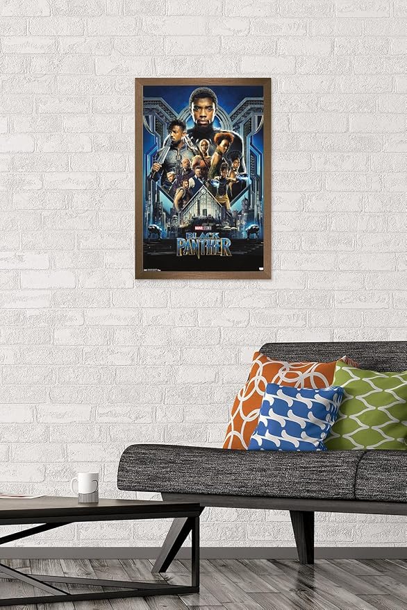 Trends International Marvel Cinematic Universe - Black Panther - Group One Sheet Wall Poster, 14.725" x 22.375", Bronze Framed Version