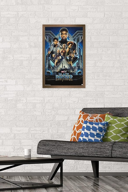 Trends International Marvel Cinematic Universe - Black Panther - Group One Sheet Wall Poster, 14.725" x 22.375", Bronze Framed Version