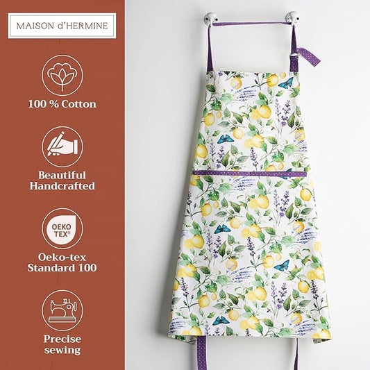 Maison d' Hermine 100% Cotton Apron for women with Pocket Kitchen Chef Apron for Men Cooking Spring Summer