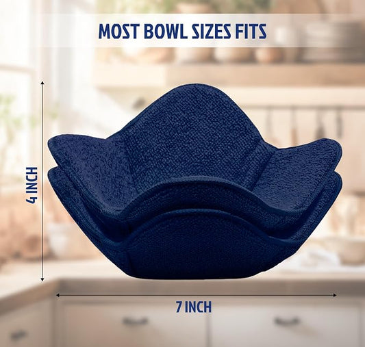 Set 2X Dark Blue 7" sq. x 4"H Microwave Polyester Bowl Holder Potholders - Microwavable Soup Bowls Cozy - Hot Pads Holders for Hot Food Quilted - Bowl Cozies for Microwave Kitchen Accessories, Gadgets