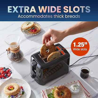 Elite Gourmet ECT1027B Cool Touch Toaster with 6 Temperature Settings & Extra Wide 1.25" Slots for Bagels,Waffles,Specialty Breads,Puff Pastry,Snacks,ETL Certified,2 Slices,Black,(Pack of 8)