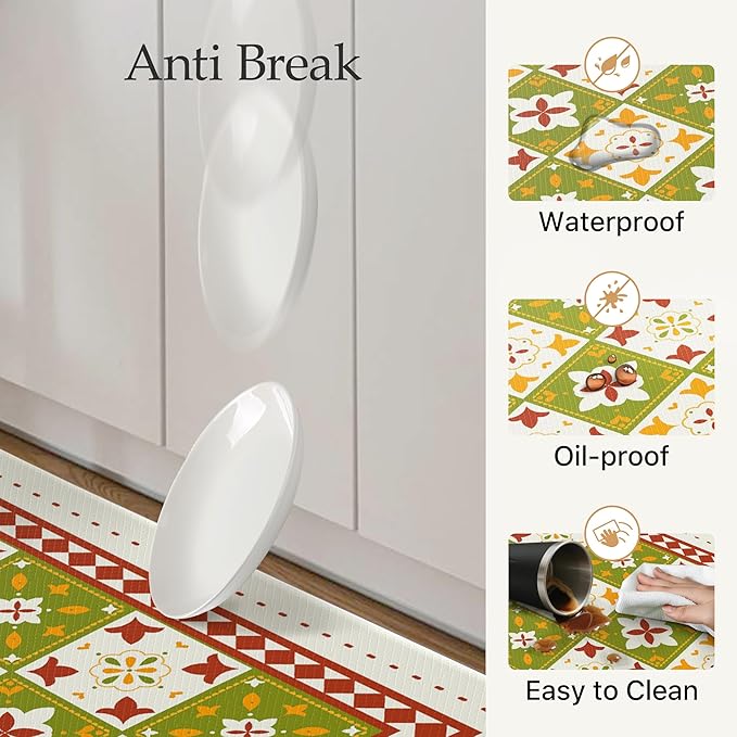GENIMO Anti Fatigue Kitchen Mats for Floor, Cushioned Non Slip Kitchen Rug, Waterproof Kitchen Floor Mat Runner, Kitchen Mat for Laundry, Sink, Office, Entryway, 17.3"x59"+17.3"x30", Green