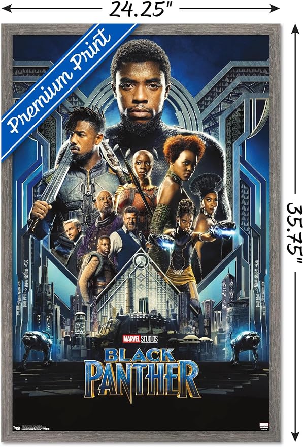 Trends International Marvel Cinematic Universe - Black Panther - Group One Sheet Wall Poster, 22.375" x 34", Barnwood Framed Version