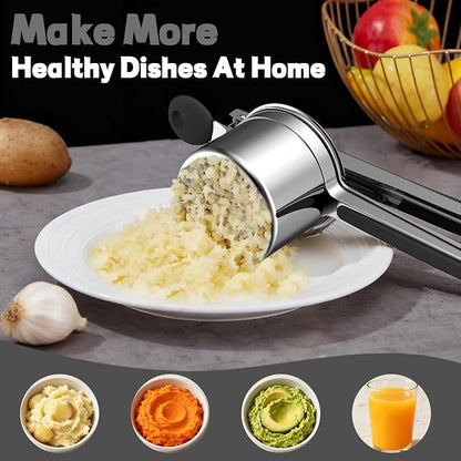 Large 15oz Potato Ricer for Mashed Potatoes, Heavy Duty 18/8 Stainless Steel Potato Masher for Baby Food & Spaetzle Maker, Masher and Ricer Kitchen Tool, Press and Mash Kitchen Gadget, Black