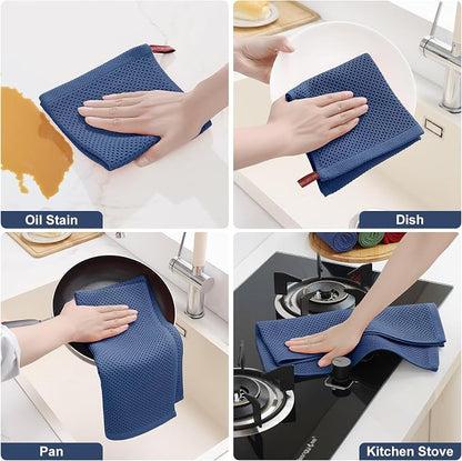 Homaxy 100% Cotton Kitchen Towels and Dishcloths Set, 12 x 12 Inches and 13 x 28 Inches, Set of 10 Bulk Kitchen Towels Set, Ultra Soft Absorbent Dish Cloths for Washing Dishes, Grey/Beige/Blue/Brown