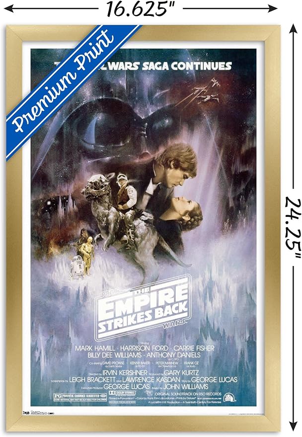 Trends International Star Wars: The Empire Strikes Back - The Saga Continues One Sheet Wall Poster, 14.725" x 22.375", Gold Framed Version