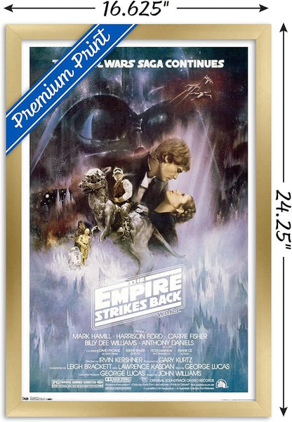 Trends International Star Wars: The Empire Strikes Back - The Saga Continues One Sheet Wall Poster, 14.725" x 22.375", Gold Framed Version