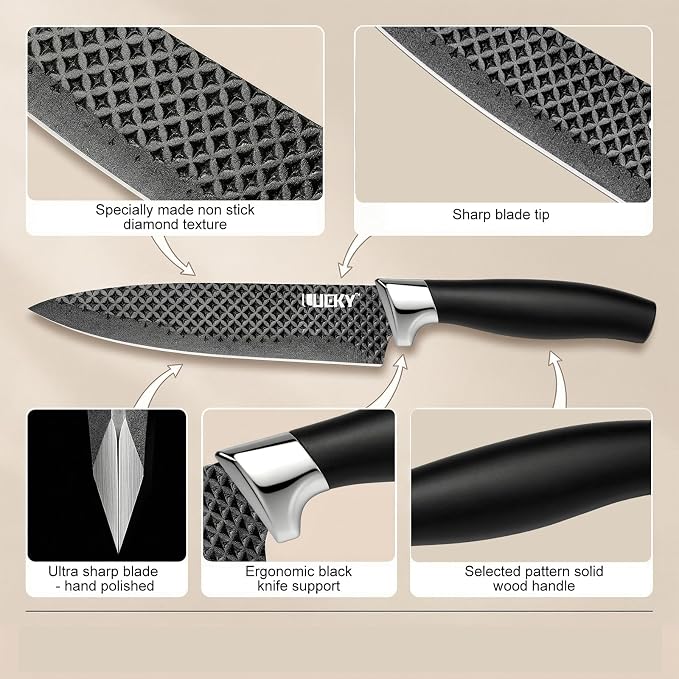 Knife Set, 7 Pieces Kitchen knife Set with Healthy Anti-Rust Coating, Stainless Steel Professional Chef Knife Sets with Elegant Box, Kitchen Knives with Scissors & Peeler & Cutting Board for Cooking