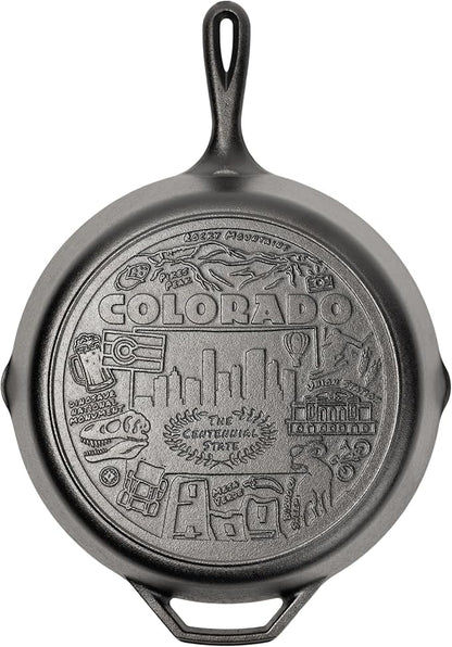Lodge 12 Inch Cast Iron Skillet – Pre-Seasoned Frying Pan with Teardrop Handle – Oven, Stovetop, Grill & Campfire Use – Made in USA – Non-Toxic, Even-Heating Cookware – Colorado