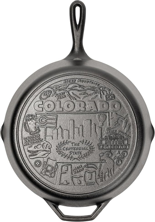 Lodge 12 Inch Cast Iron Skillet – Pre-Seasoned Frying Pan with Teardrop Handle – Oven, Stovetop, Grill & Campfire Use – Made in USA – Non-Toxic, Even-Heating Cookware – Colorado