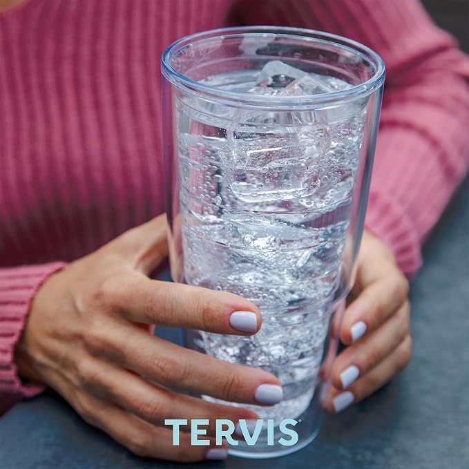 Tervis Clear & Colorful Lidded Made in USA Double Walled Insulated Tumbler Travel Cup Keeps Drinks Cold & Hot, 24oz, Brown Lid