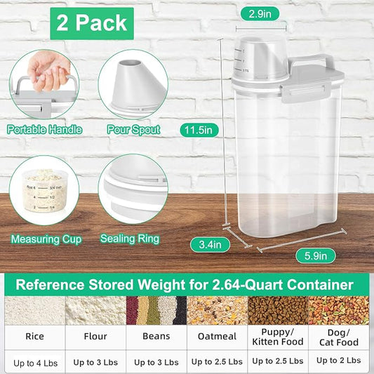 TBMax Rice Storage Container 2 Pack, Plastic Kitchen Pantry Food Storage Container with Cup, Small Pet Dog Cat Food Container Dispenser