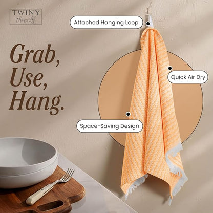 TWINY threads Chevron Weave Kitchen Towel Multi Color Set, Premium 100% Cotton Kitchen Linen, Absorbent, Quick Drying, Machine Washable, Multi Purpose Towel for Drying Dishes, Set of 4, 16"x26"