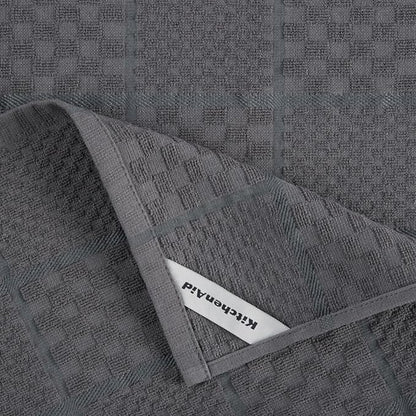 KitchenAid Quilted Cotton Terry Cloth Oven Mitt, Pot Holder, Kitchen Towel 4-Pack Set, Heat Resistant, Silicone Grip, Gift Set, Charcoal Grey, 16"x26", 7"x13" & 7"x10"
