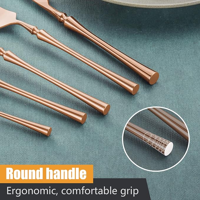 Lemeya 20-Piece Rose Gold Silverware Set for 4,Modern 18/10 Stainless Steel Flatware Set,Unique Rustic Cutlery Utensils Set,Spoon and Fork Set for Home, Restaurant,Mirror Polished,Dishwasher Safe