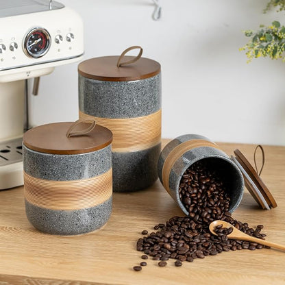Miamolo Airtight Coffee Storage Container Jar with Lid, Ceramic Kitchen Food Storage Jars for Spice Sugar Cookie, Coffee Bean Stackable Decorative Jars for Housewarming, Grey & 28 fl.oz