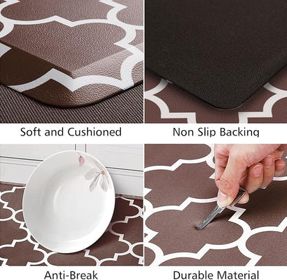 KMAT Kitchen Mat [2 PCS] 0.47in Cushioned Anti-Fatigue Kitchen Rug, Waterproof Non-Skid Heavy Duty PVC Ergonomic Comfort Standing Mat for Floor, Brown