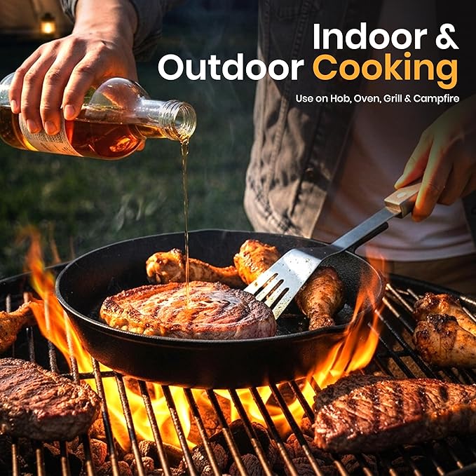 Utopia Kitchen Premium Cast iron Skillets 3 Piece Set, Chef's Pan, Pre Seasoned Frying Pan, 6, 8 & 10 Inches, PFAS-Free, Stovetop, Campfire & Grill Large Skillet, Even Heat Distribution Cast Iron Pan