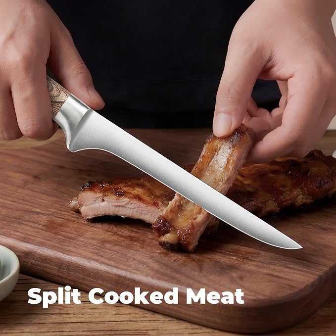 ZHANG XIAO QUAN Fillet Knife 6.5", German Stainless Steel Sharp Boning Knife, Ergonomic Pakkawood Handle for Meat and Poultry
