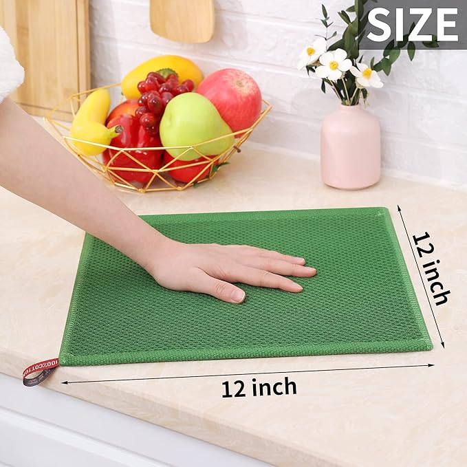 Homaxy 100% Cotton Waffle Weave Kitchen Dish Cloths, Ultra Soft Absorbent Quick Drying Dish Towels, 12 x 12 Inches, 18-Pack, Grass Green