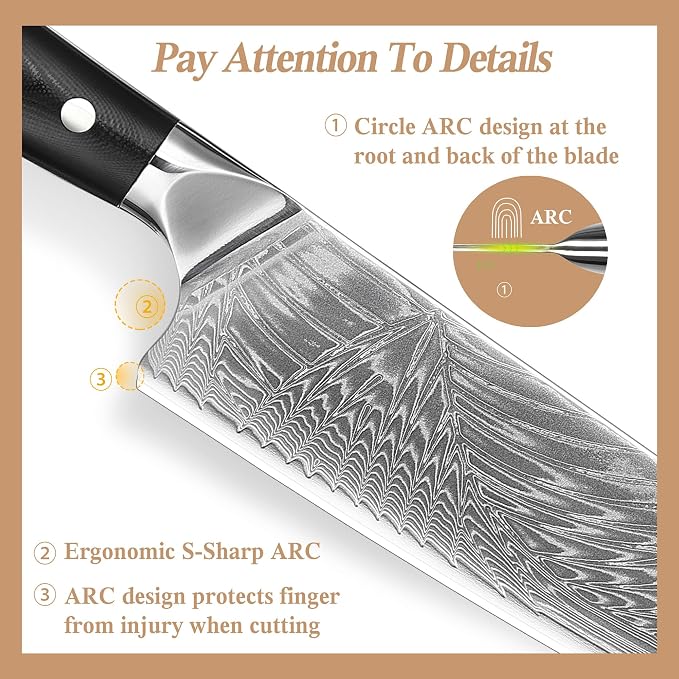Chef Knife, 8 inch Damascus Japanese Kitchen Cooking Knife, Ultra Sharp Japanese Chef Knives, Professional Kitchen Chef's Knife Green G10 Handle knives
