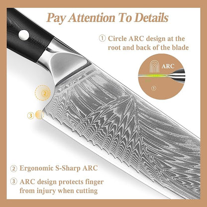 Chef Knife, 8 inch Damascus Japanese Kitchen Cooking Knife, Ultra Sharp Japanese Chef Knives, Professional Kitchen Chef's Knife Green G10 Handle knives